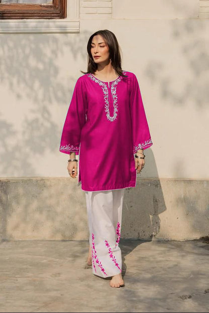 2PC Summer Cotton Dress for Women – Embroidered Shirt with Flapper (Soft Pure Cotton Casual Wear)