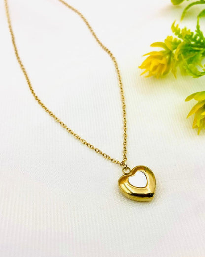 Elegant heart style stainless steel pendant necklace for women with a polished gold finish, perfect for everyday wear, gifting, and special occasions.