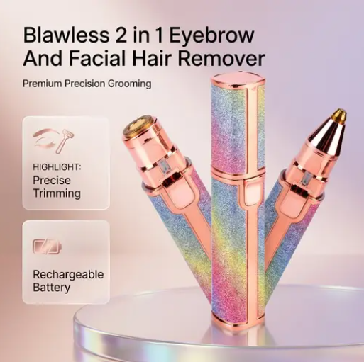Blawless 2-in-1 rechargeable eyebrow and facial hair remover with precision trimming head for painless facial grooming