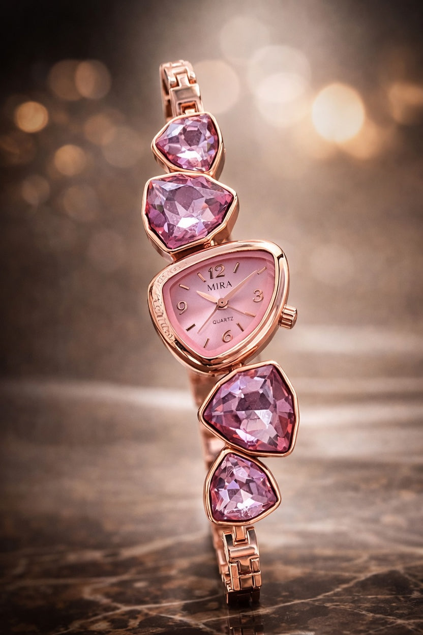 Pink gemstone bracelet with a blurred background