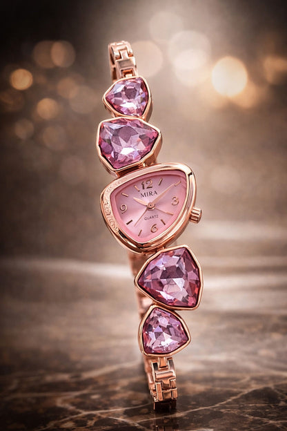 Pink gemstone bracelet with a blurred background